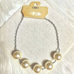 CATO Big Faux Pearl Necklace Ivory with a Silver Chain 20” with 3” Extender